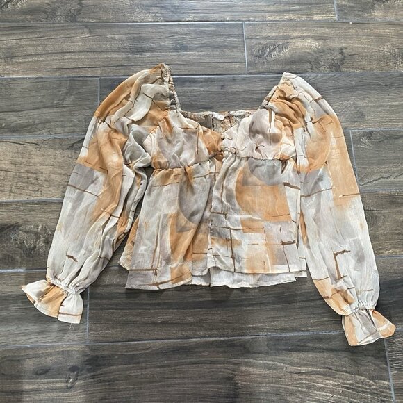 Blu Pepper Semi Sheer Long Sleeve Brown Tan Size Small (025) - Picture 1 of 5